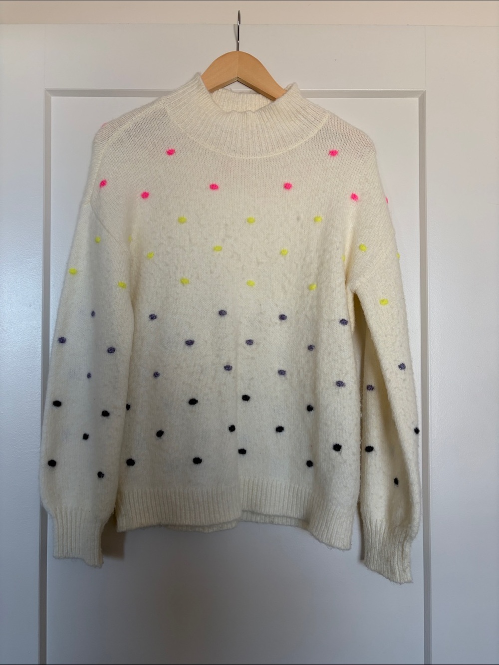 Cream Polka Dot Mock Neck Sweater - Multicolor Dots